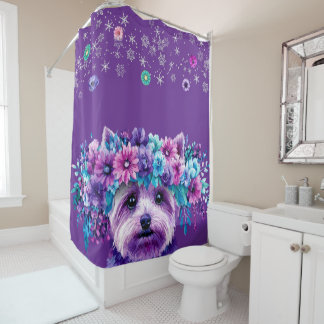 Dog flowers shower curtain