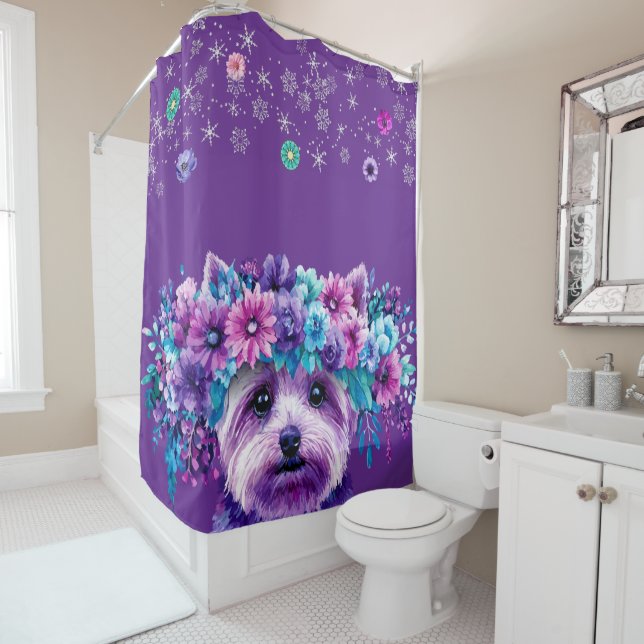 Dog flowers shower curtain (In Situ)