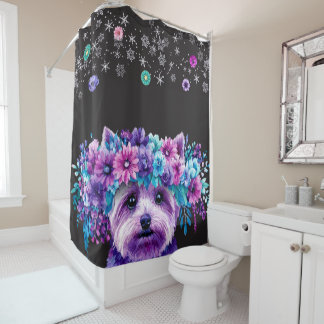 Dog flowers shower curtain
