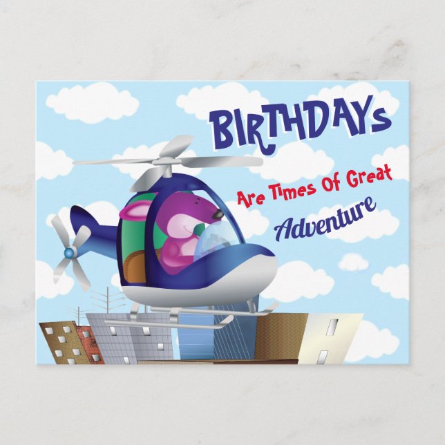 Dog Flying Helicopter Birthday Postcard (Front)