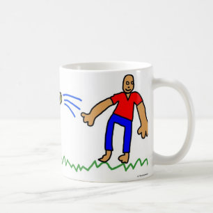 Dog follows the trajectory of a ball coffee mug