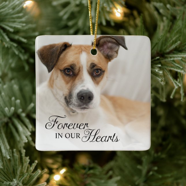 Dog Forever In Our Hearts Photo Ceramic Ornament (Tree)