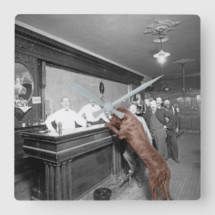 Dog Friendly Saloon Tavern Bar 1900 Photograph Square Wall Clock