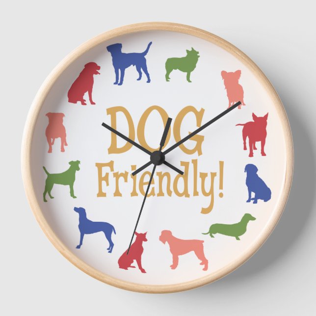 Dog Friendly with different breeds in colours Wall Clock (Front)