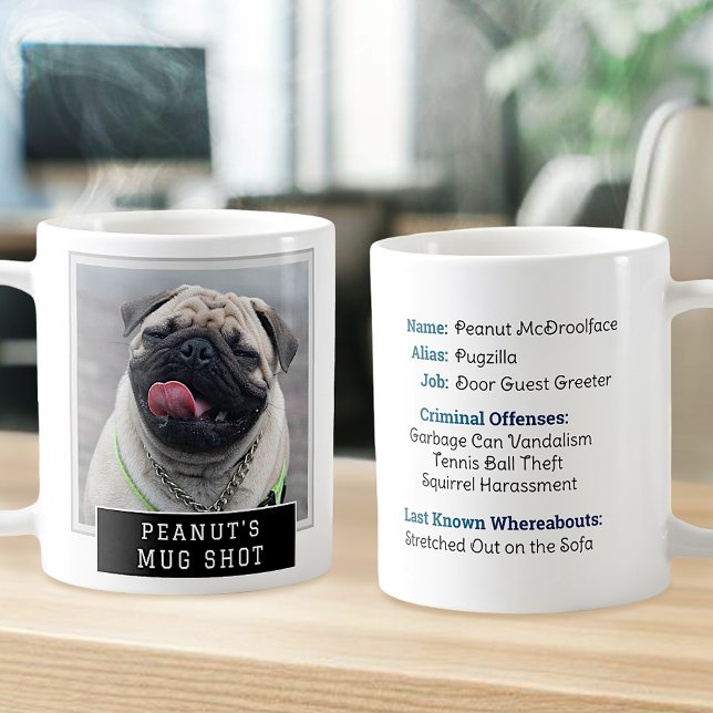Dog Funny Novelty Mugshot Personalised Photo Text Coffee Mug (Creator Uploaded)