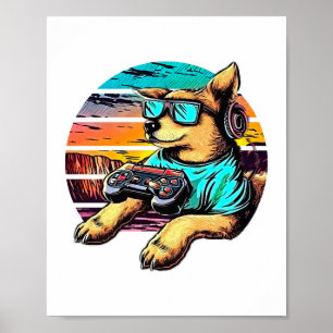 Dog Gamer, Retro Vintage Design Poster