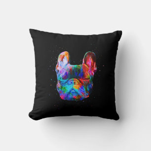 Dog Geometric Colour Splash Pop Art French Bulldog Cushion