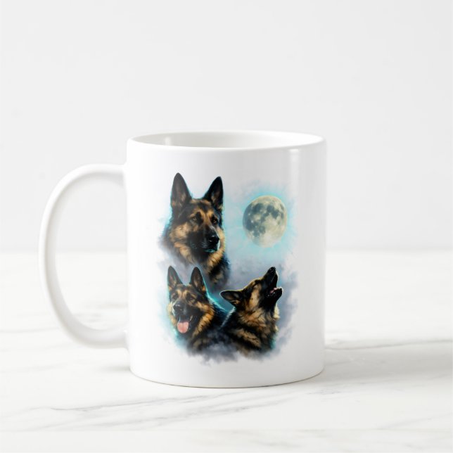 Dog German Shepherd Howling at the Moon Coffee Mug (Left)