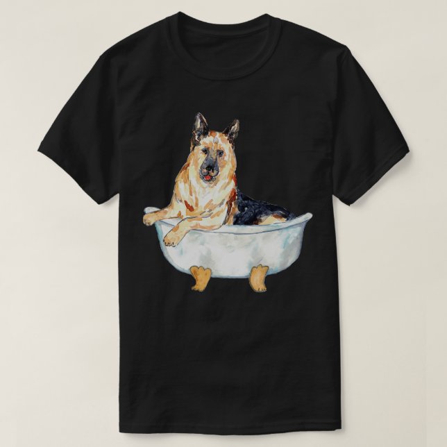 Dog german shepherd taking bath watercolor T-Shirt (Design Front)