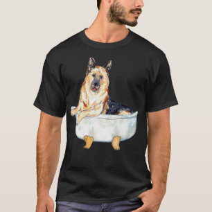 Dog german shepherd taking bath watercolor T-Shirt