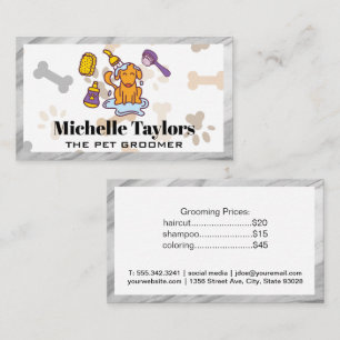 Dog getting Cleaned   Dog Bones Pattern   Marble  Business Card