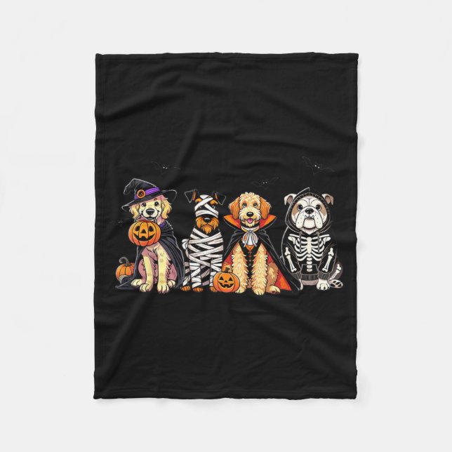 Dog Ghost Cute Dog Dressed As Ghost Funny Fleece Blanket (Front)