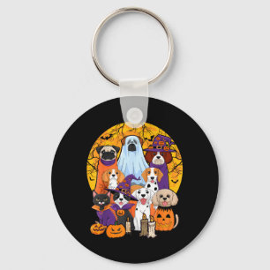 Dog Ghost Cute Dog Dressed As Ghost Funny Key Ring
