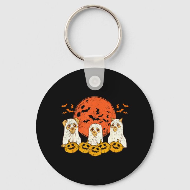 Dog Ghost Cute Dog Dressed As Ghost Funny Key Ring (Front)