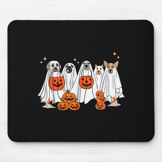 Dog Ghost Cute Dog Dressed As Ghost Funny Mouse Pad (Front)