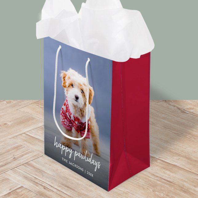 Dog Gift Bags | Happy Pawlidays Pet Photo Holidays (Modern “Happy Pawlidays” packaging created for stylish, personalized, and joyful pet presents)