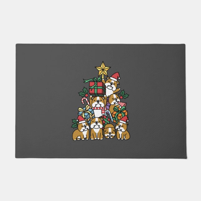 Dog Gift | Christmas Tree English Bulldog Dog Doormat (Front)