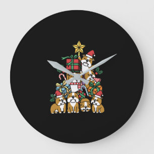 Dog Gift Christmas Tree English Bulldog Dog Large Clock