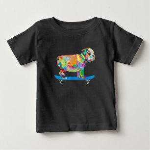 Dog Gift   Colourful Cool Bulldog Puppy Skateboard Baby T-Shirt