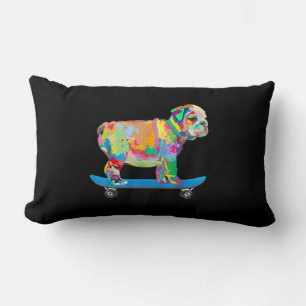 Dog Gift Colourful Cool Bulldog Puppy Skateboard Lumbar Cushion