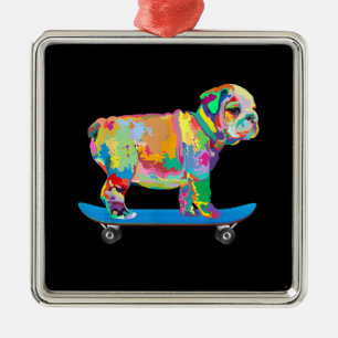 Dog Gift   Colourful Cool Bulldog Puppy Skateboard Metal Tree Decoration
