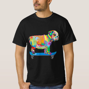 Dog Gift   Colourful Cool Bulldog Puppy Skateboard T-Shirt