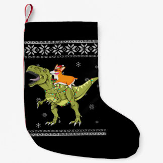 Dog Gift | Corgi Riding T Rex Dinosaur Christmas Small Christmas Stocking