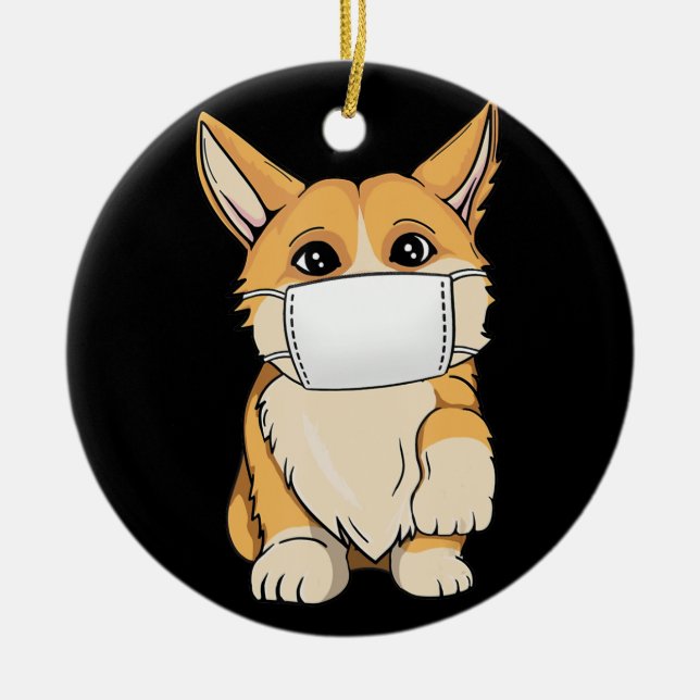 Dog Gift | Corgi Wear Face Mask Ceramic Tree Decoration (Front)