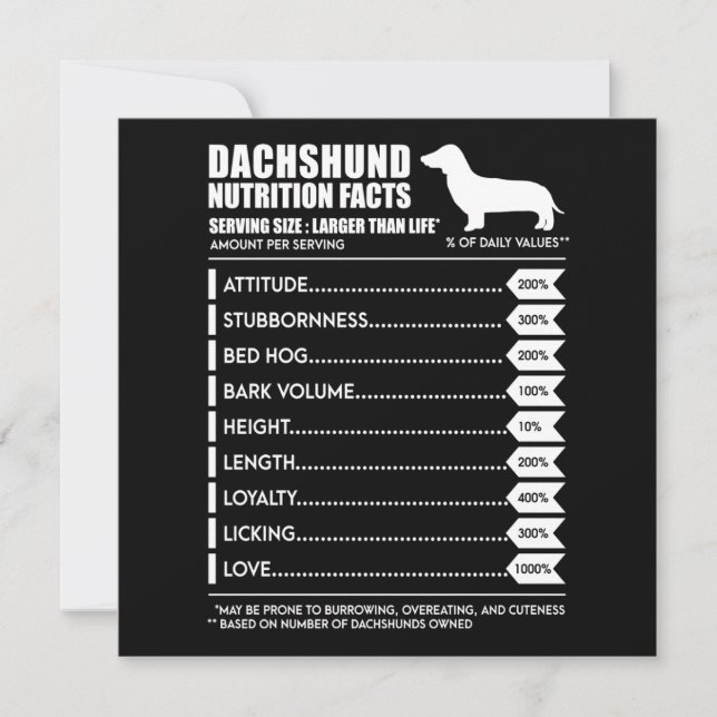 Dog Gift | Dachshund Nutrition Facts Invitation (Front)