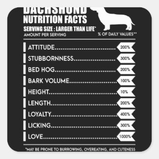 Dog Gift | Dachshund Nutrition Facts Square Sticker