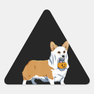 Dog Gift   Funny Halloween Ghost Pumpkin Dog Triangle Sticker