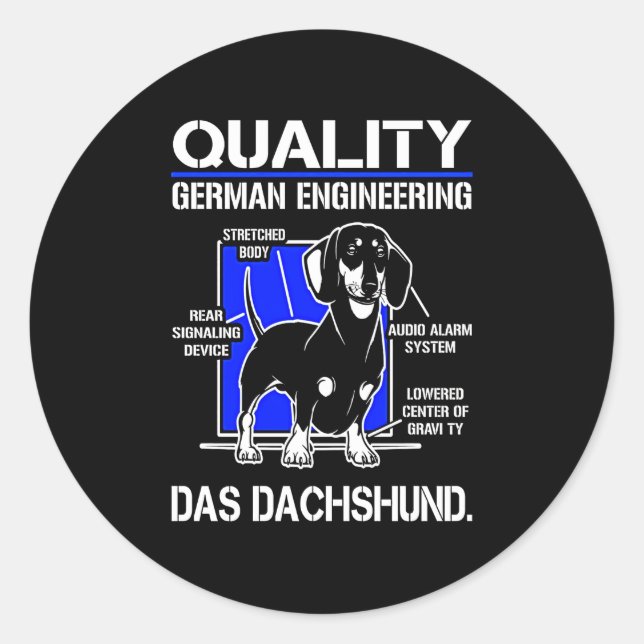 Dog Gift | German Engineering Das Dachshund Classic Round Sticker (Front)