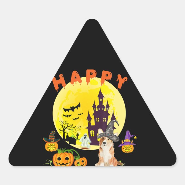 Dog Gift | Happy Corgiween Halloween Corgi Triangle Sticker (Front)