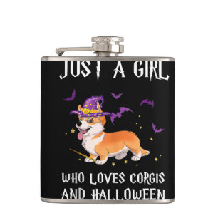 Dog Gift   who loves corgi dog and halloween Hip Flask