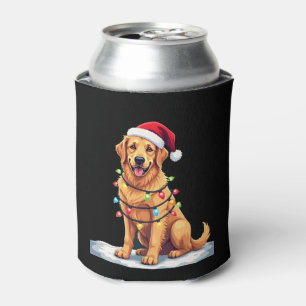 Dog Golden Retriever Santa Christmas Xmas Lights ( Can Cooler