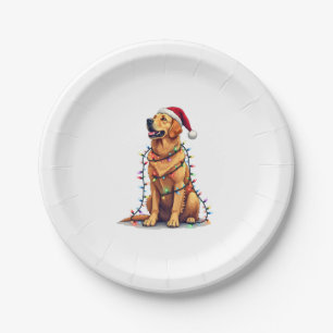 Dog Golden Retriever Santa Christmas Xmas Lights ( Paper Plate