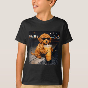 Dog goldendoodle drinking iced coffee funny animal T-Shirt