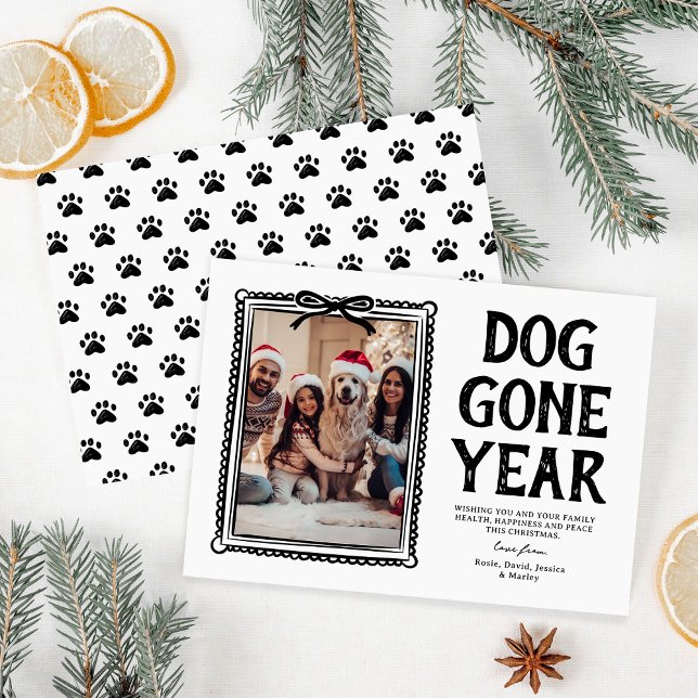 Dog Gone Year Black White Photo Christmas Holiday Card (Creator Uploaded)