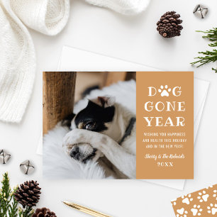 Dog Gone Year Funny Cognac Pet Photo Holiday Card