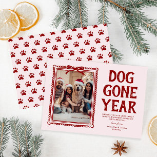 Dog Gone Year Pink & Red Photo Christmas Holiday Card