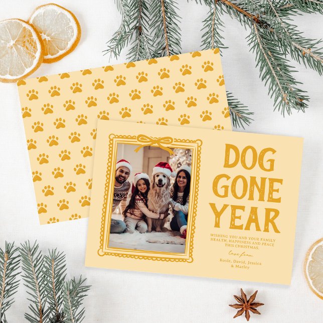 Dog Gone Year Yellow Photo Christmas Holiday Card (Creator Uploaded)