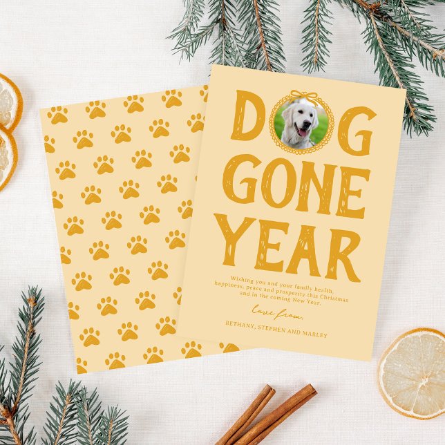 Dog Gone Year Yellow Photo Christmas Holiday Card (Creator Uploaded)