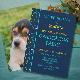 Dog Graduation Announcement Colourful Blue Confett