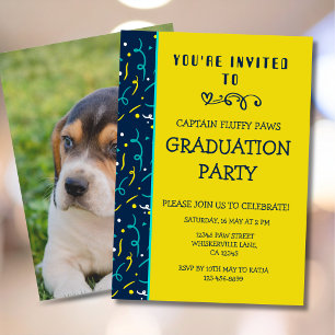 Dog Graduation Announcement Colourful Blue Confett