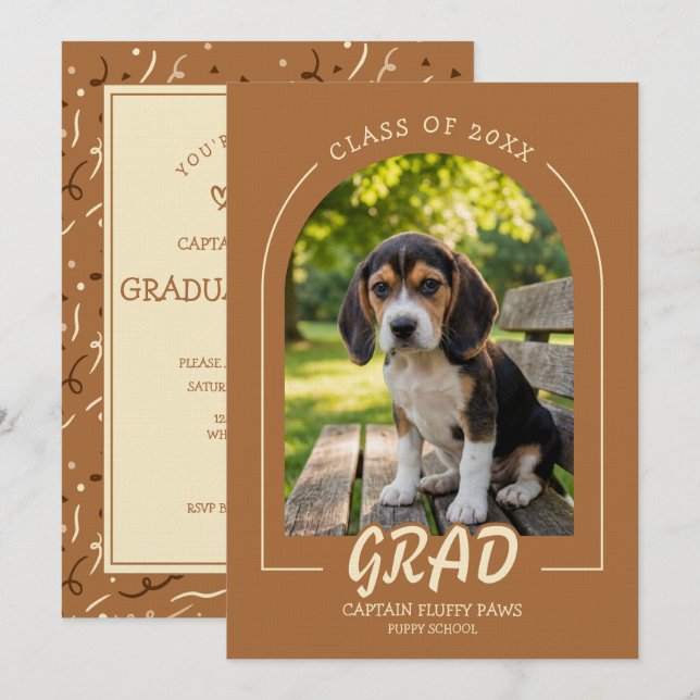Dog Graduation Invite Pet Photo Copper Rose (Front/Back)