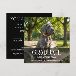 Dog Graduation Party Invite Pet Photo Black &White