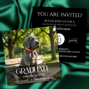 Dog Graduation Party Invite Pet Photo Black &White