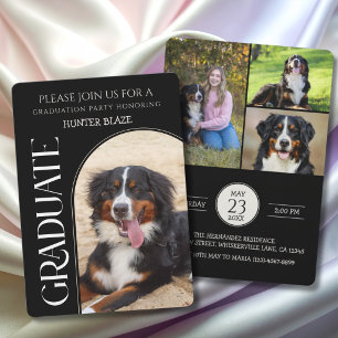 Dog Graduation Party Invite Pet Photos black 