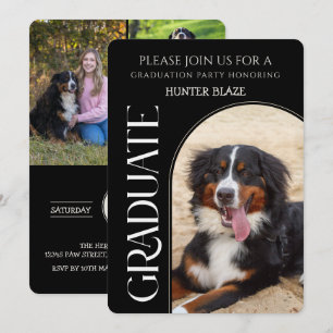 Dog Graduation Party Invite Pet Photos black 