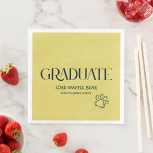 Dog Graduation Party Pet Photo Navy and Yellow Napkin